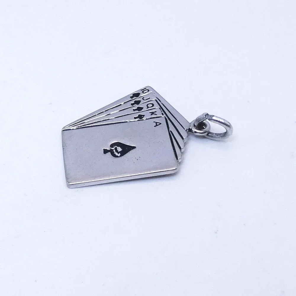 Royal Flush Spades Playing Cards Vtg Sterling Silver Charm Necklace Pendant